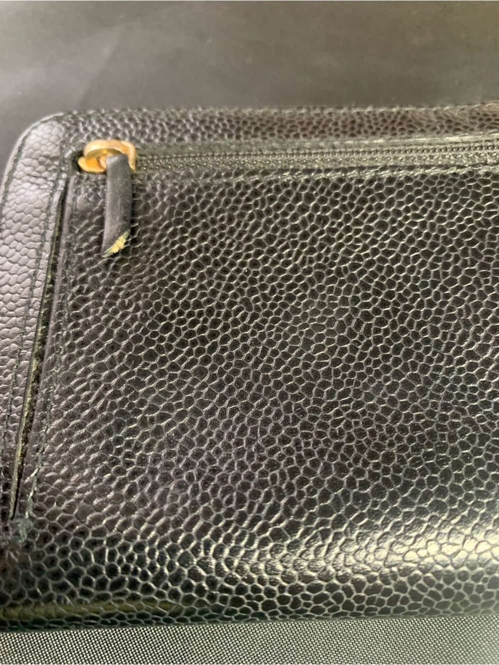 CHANEL Black Pebbled Leather Zip Wallet with Gold Pull - Picture 5 of 17